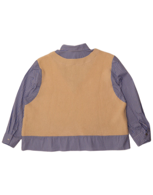 Zara Damen Übergroßes Strickwestenhemd UK 6 XS Beige gestreift Acryl Modern