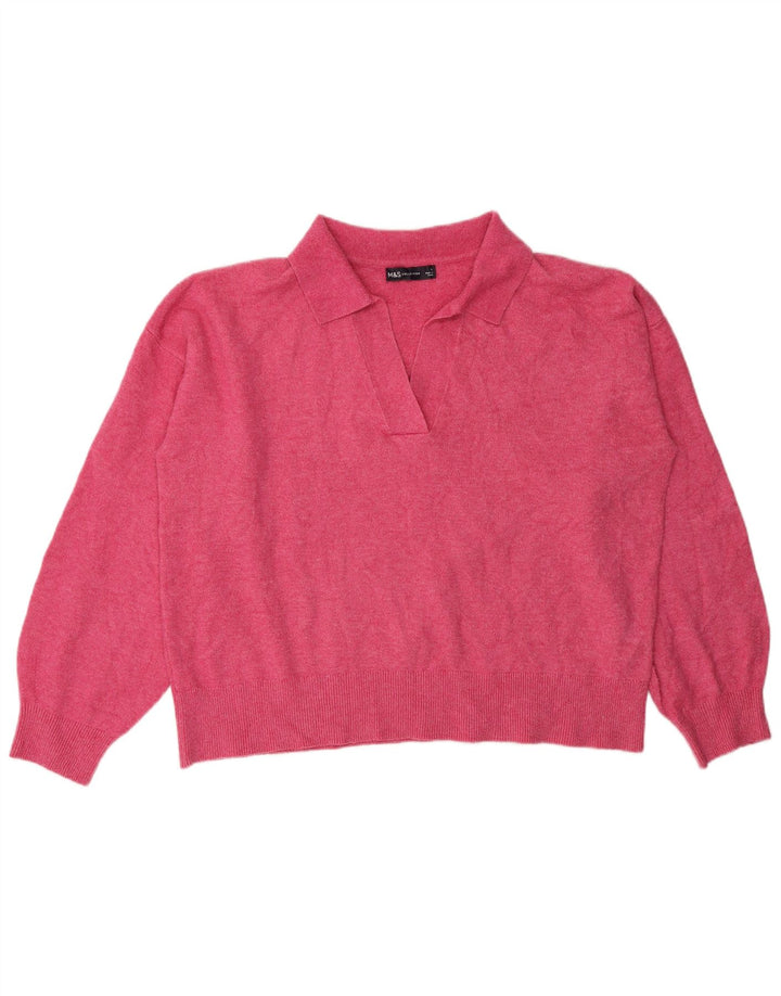 Marks & Spencer Damen-Pullover mit Polokragen, Gr. 16, Größe L, Rosa, Polyester