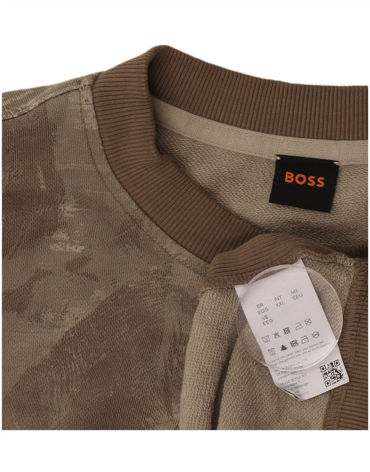 Hugo Boss Herren-Sweatshirt mit Grafik, 2XL, Khaki, Baumwolle, hawaiianisch