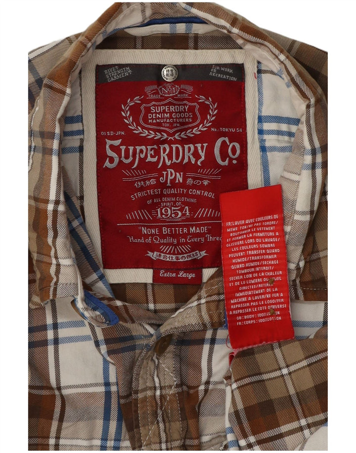 Superdry Herren-Flanellhemd XL, braun kariert, Baumwolle