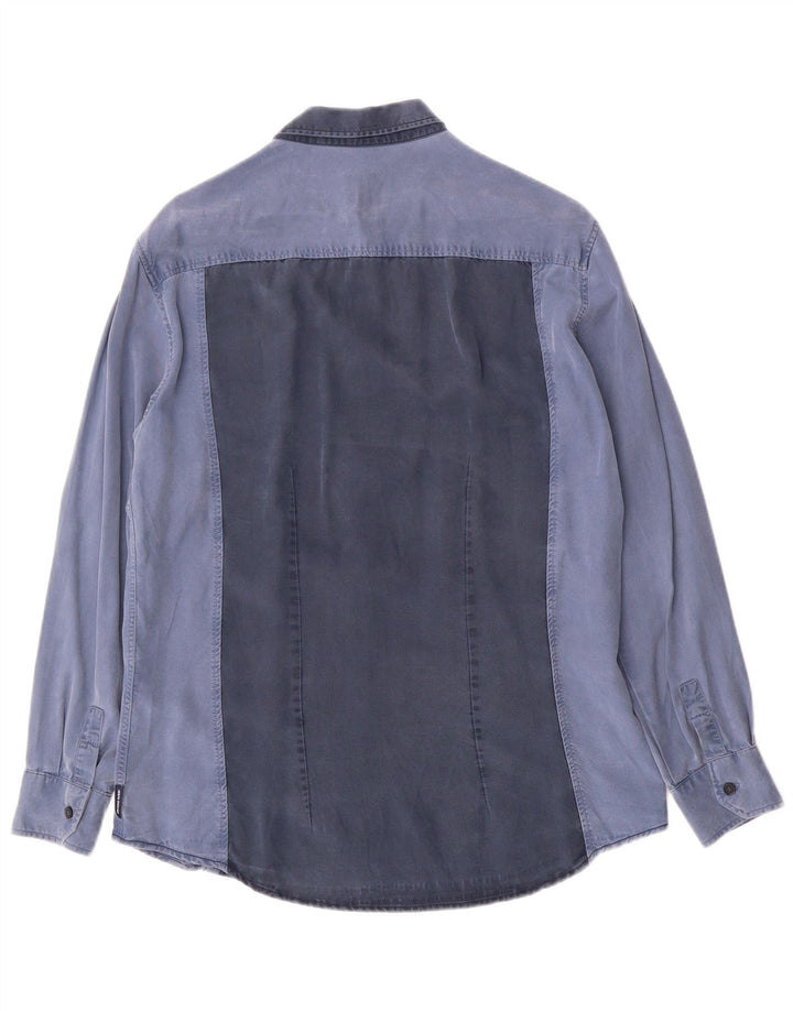 Armani Exchange Herren-Hemd mit normaler Passform, mittelblau, Farbblock