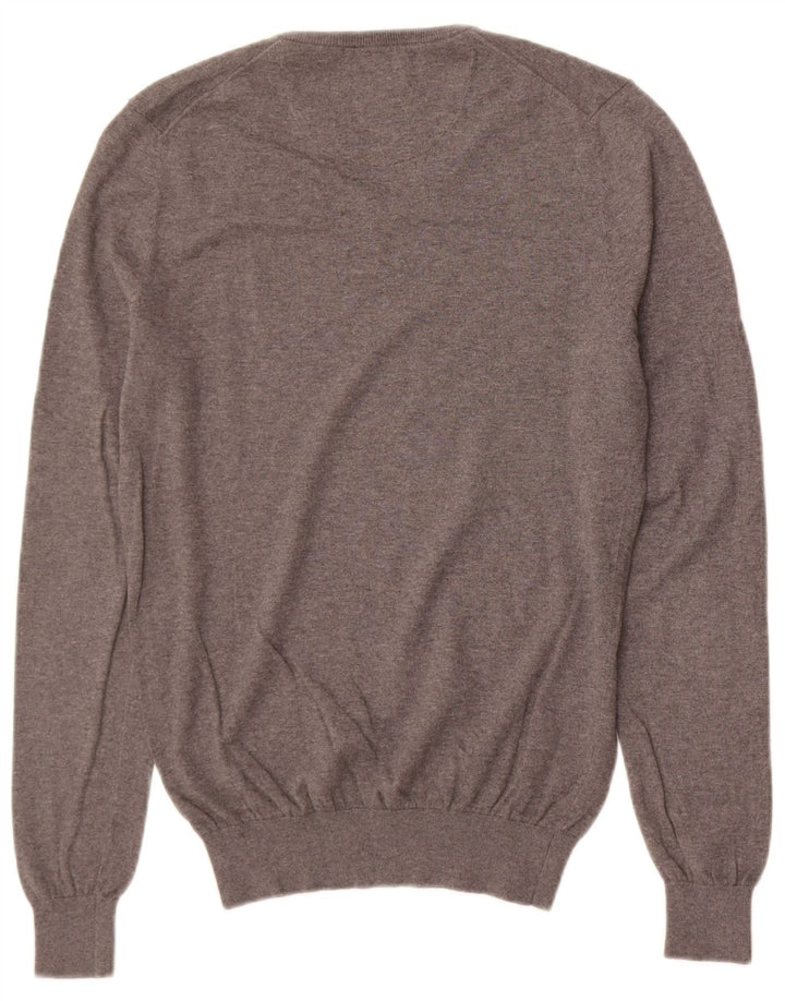 Massimo Dutti Herren-Pullover mit V-Ausschnitt, Größe S, graue Baumwolle