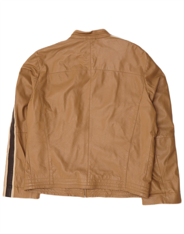 Vintage Herren Lederjacke IT 54 XL Beige Colourblock Leder