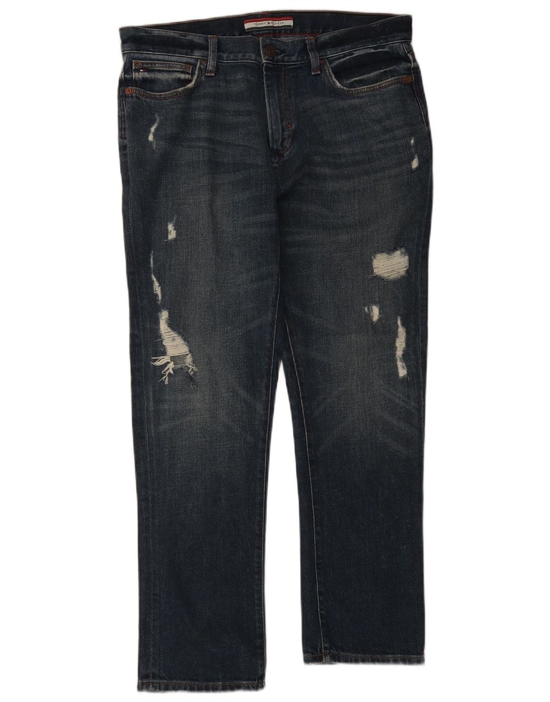 Tommy Hilfiger Herren Distressed Straight Jeans W34 L30 Blaue Baumwolle