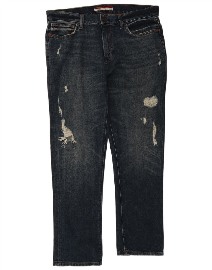 Tommy Hilfiger Herren Distressed Straight Jeans W34 L30 Blaue Baumwolle