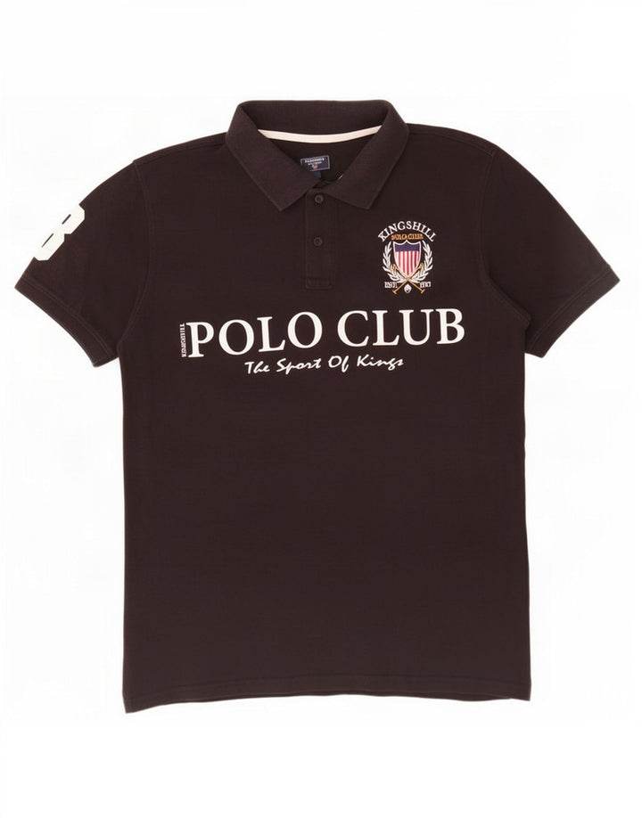 Vintage Herren Poloshirt mit Grafik, groß, aus schwarzer Baumwolle