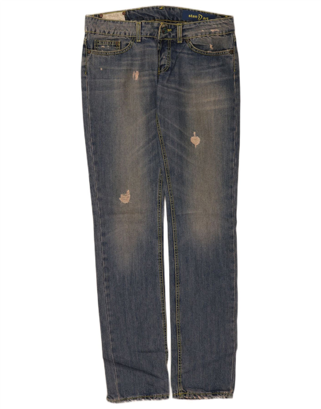 Dondup Damen Distressed Straight Jeans W30 L34 Blaue Baumwolle