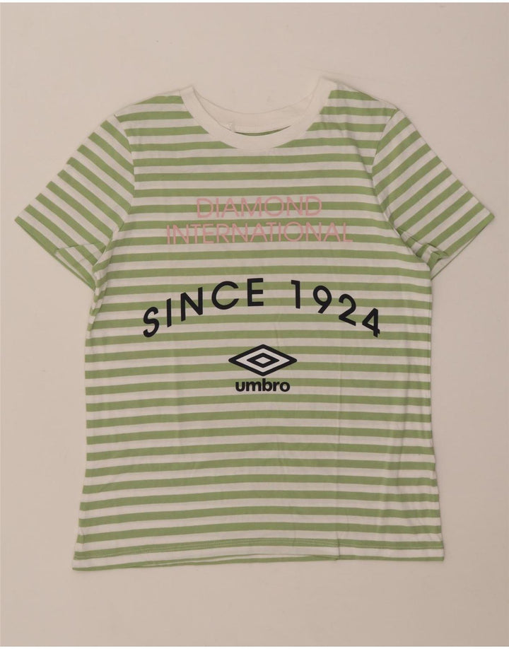 UMBRO Damen Grafik-T-Shirt-Oberteil UK 12 Mittelgrün gestreift