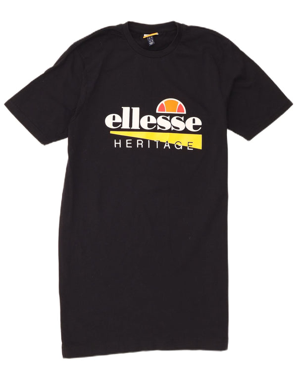 Ellesse Damen Heritage Graphic T-Shirt Kleid UK 8 Small Schwarz