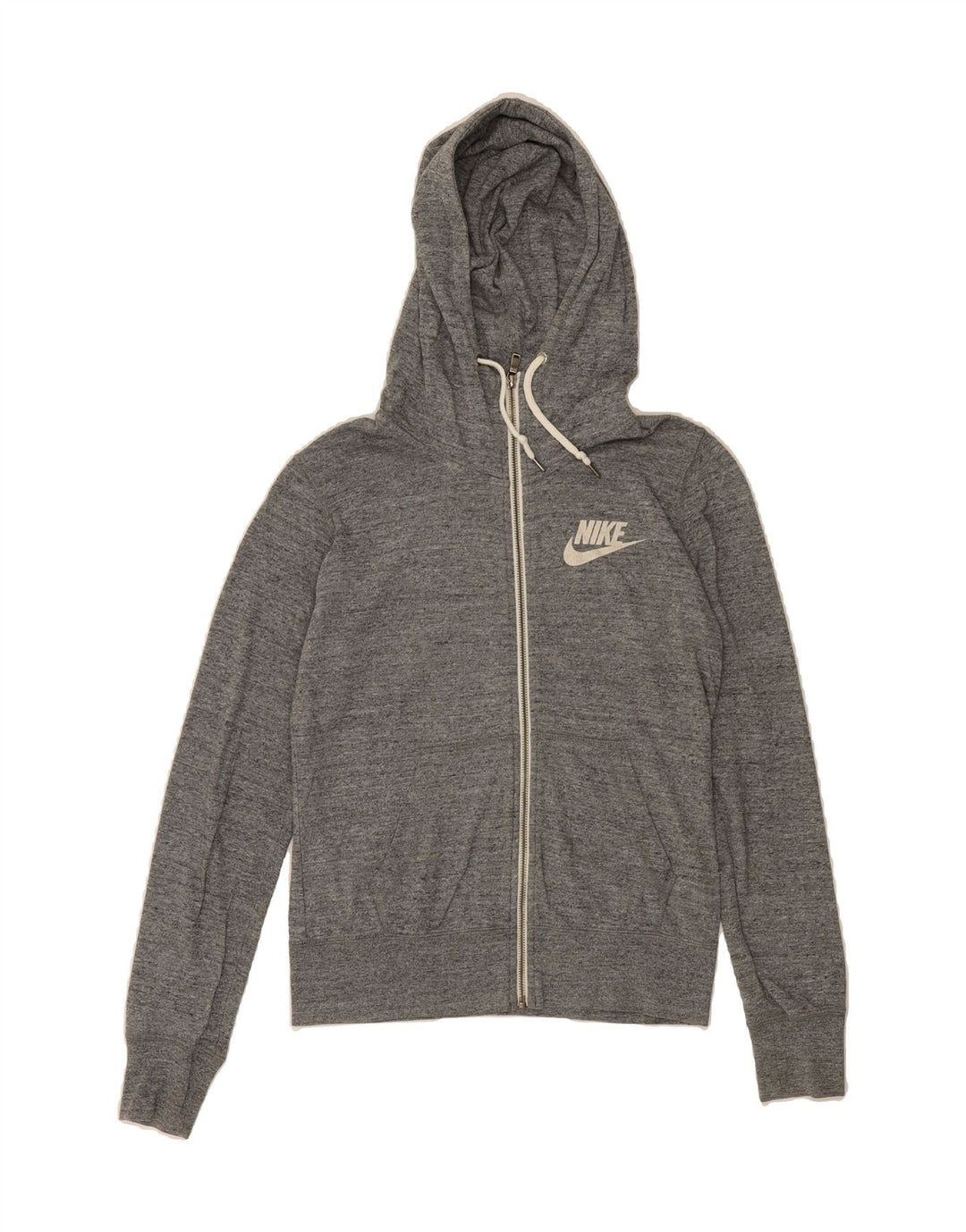 NIKE Womens Zip Hoodie Sweater UK 14 Medium Grey Flecked Cotton Vintage Nike and Second-Hand Nike from Messina Hembry 