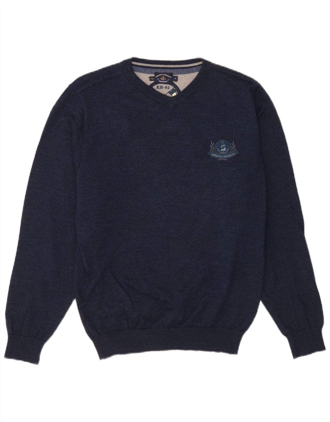 Amerigo Vespucci Herren-Pullover mit V-Ausschnitt, Größe S, Marineblau