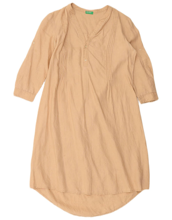 BENETTON Damen Tunikakleid mit 3/4-Ärmeln, UK 14, Mittelbeige