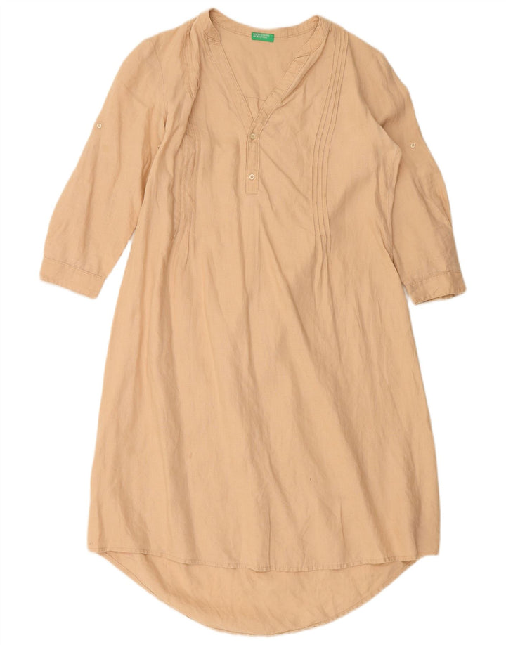 BENETTON Damen Tunikakleid mit 3/4-Ärmeln, UK 14, Mittelbeige