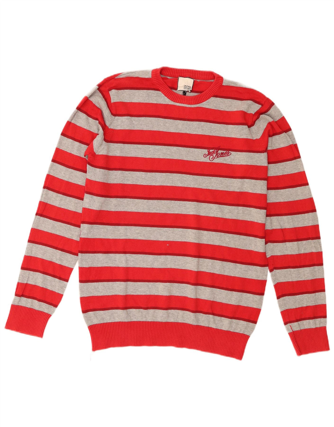 Jack & Jones Herren-Pullover mit Rundhalsausschnitt, reguläre Passform, klein, rot gestreift