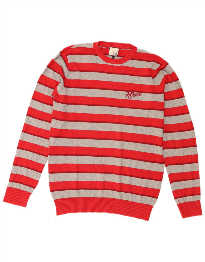 Jack & Jones Herren-Pullover mit Rundhalsausschnitt, reguläre Passform, klein, rot gestreift