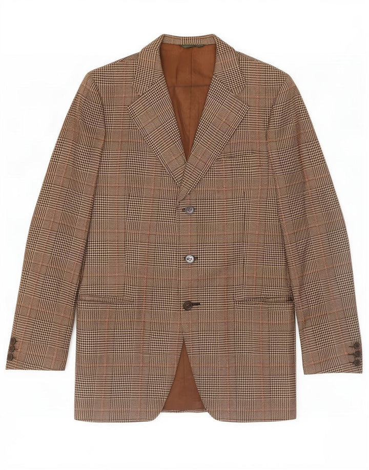 Vintage Herren 3-Knopf-Blazerjacke UK 38 Mittelbrauner Hahnentrittmuster