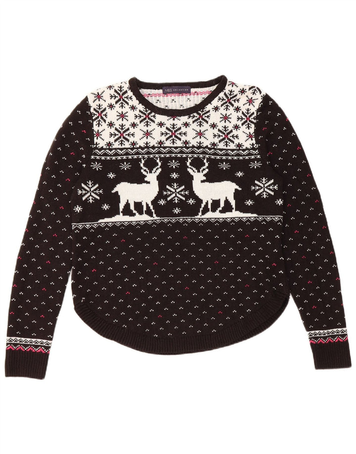 Marks & Spencer Damen-Pullover mit Rundhalsausschnitt, Gr. 14, mittelschwarz, Weihnachten