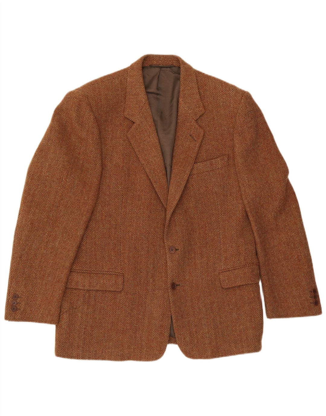 Harris Tweed Herren-Blazer mit 2 Knöpfen, IT 54 2XL, braune Wolle mit Fischgrätenmuster