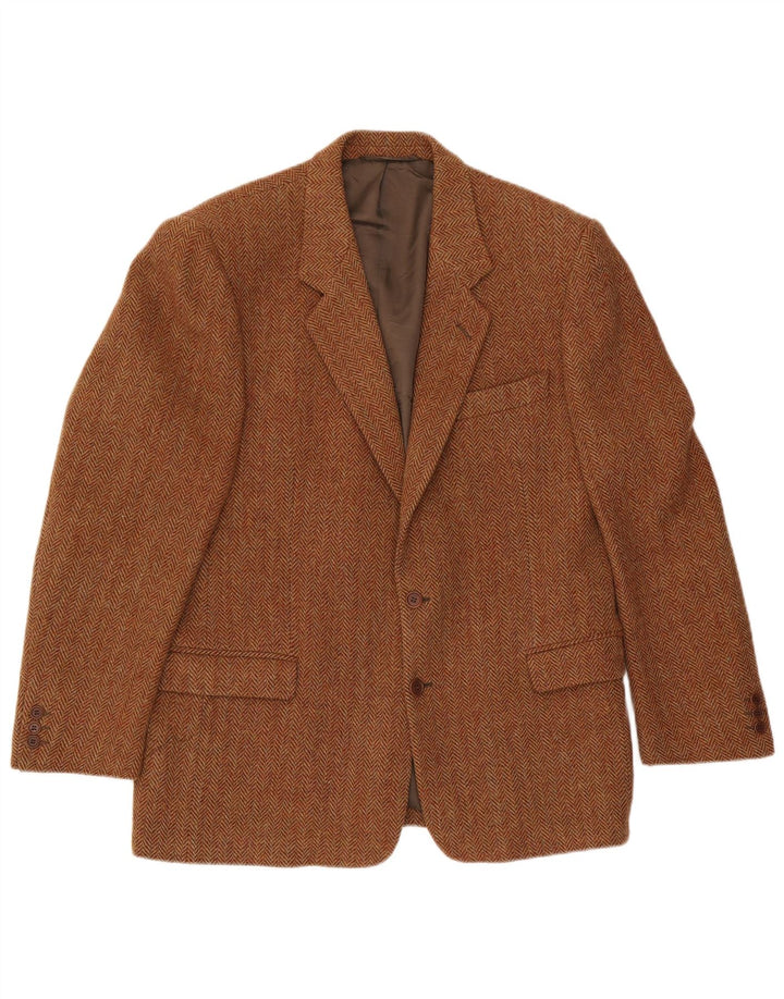 Harris Tweed Herren-Blazer mit 2 Knöpfen, IT 54 2XL, braune Wolle mit Fischgrätenmuster