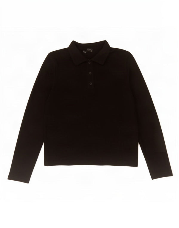 Zara Damen Langarm-Poloshirt UK 14 Medium Schwarz