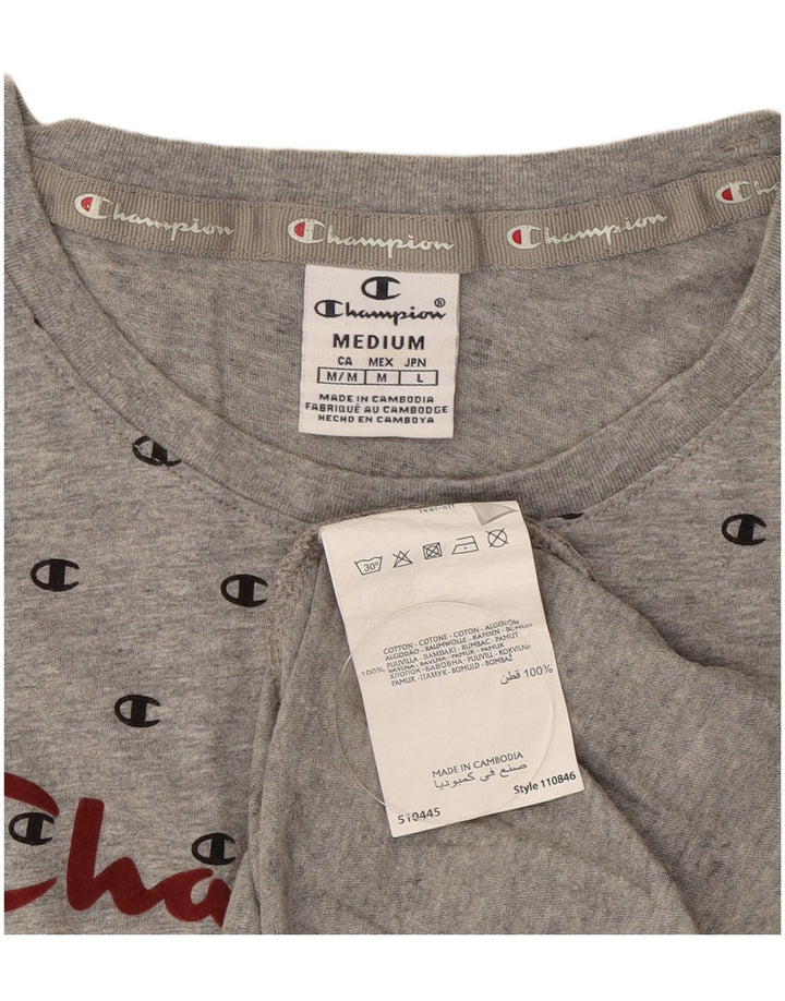Champion Womens Graphic T-Shirt Top UK 12 Mittelgrau gepunktete Baumwolle