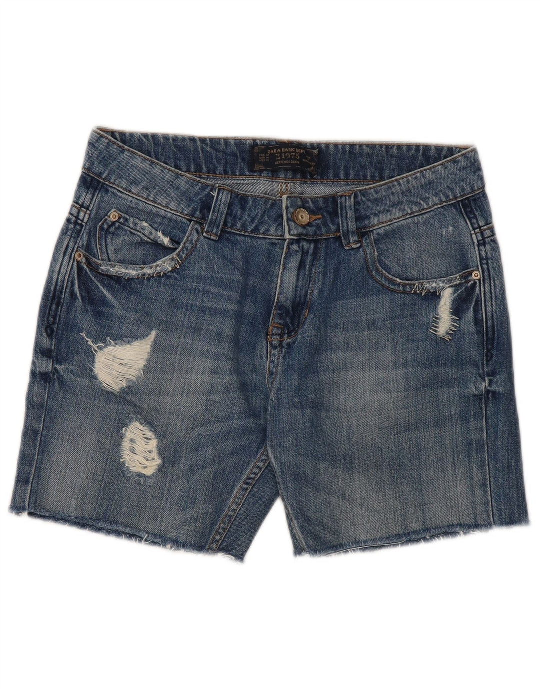 ZARA Damen Distressed Denim Shorts EU 32 2XS W22 Blau