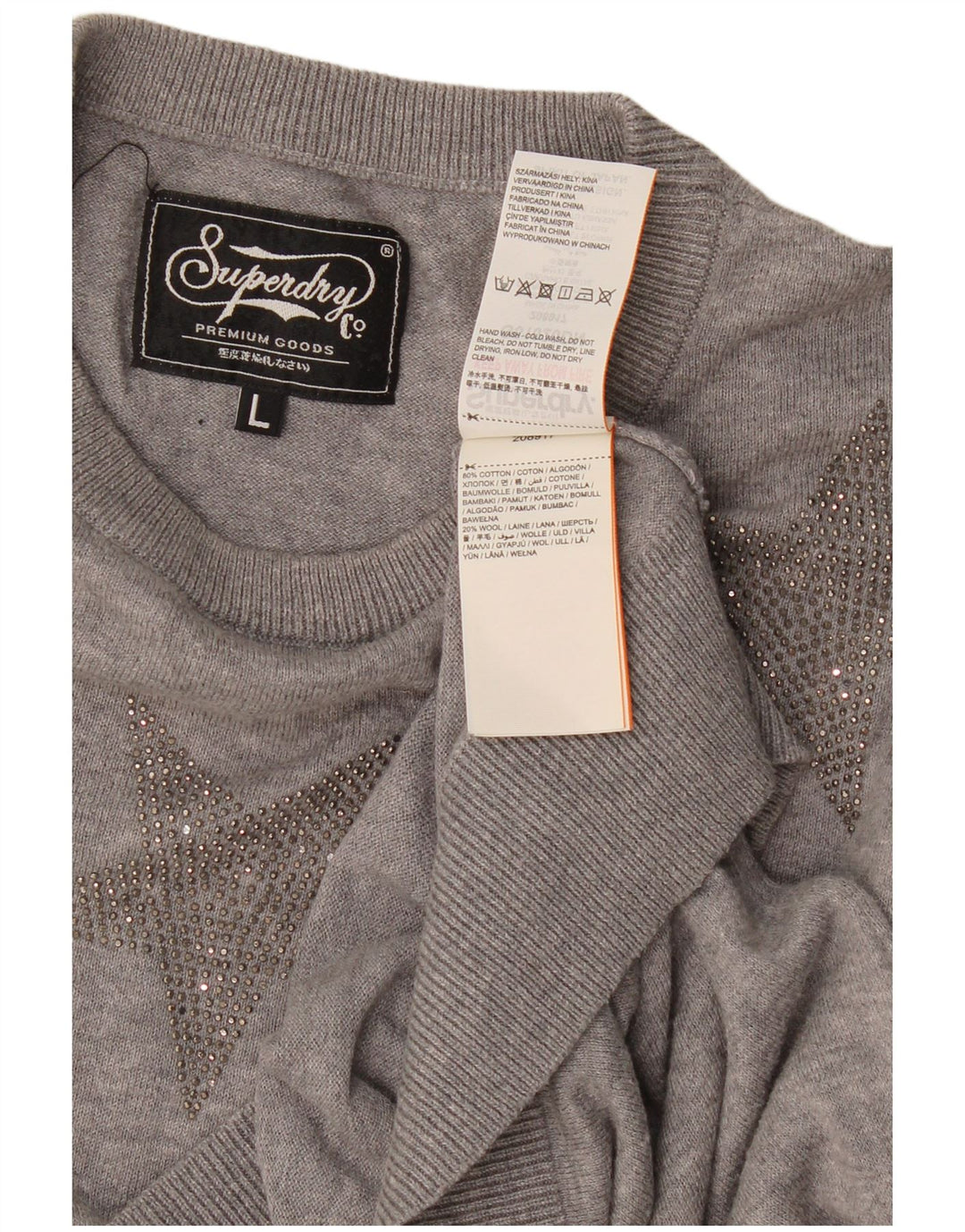 Superdry Damen-Pullover mit abstraktem Muster und Rundhalsausschnitt, Gr. 16, Grau