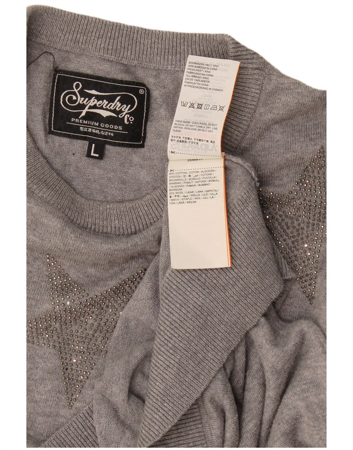 Superdry Damen-Pullover mit abstraktem Muster und Rundhalsausschnitt, Gr. 16, Grau