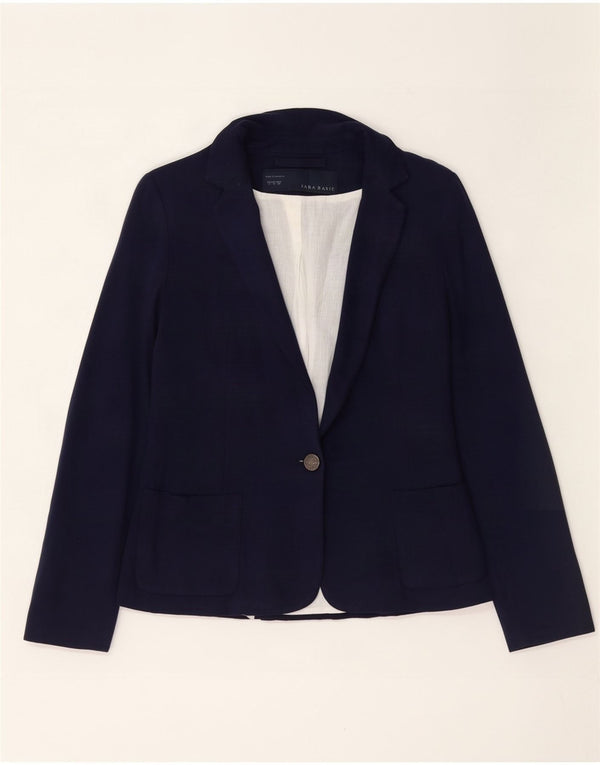 Zara Damen 1-Knopf-Blazerjacke UK 10 Small Marineblau
