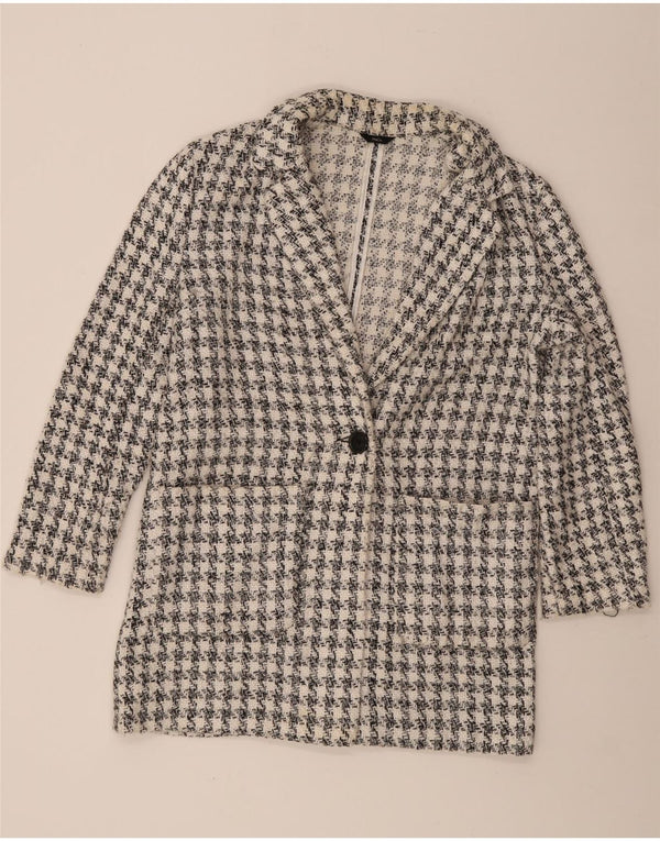 M&Co Damen-Blazer mit 1 Knopf, UK 14, Mittelweiß mit Hahnentrittmuster