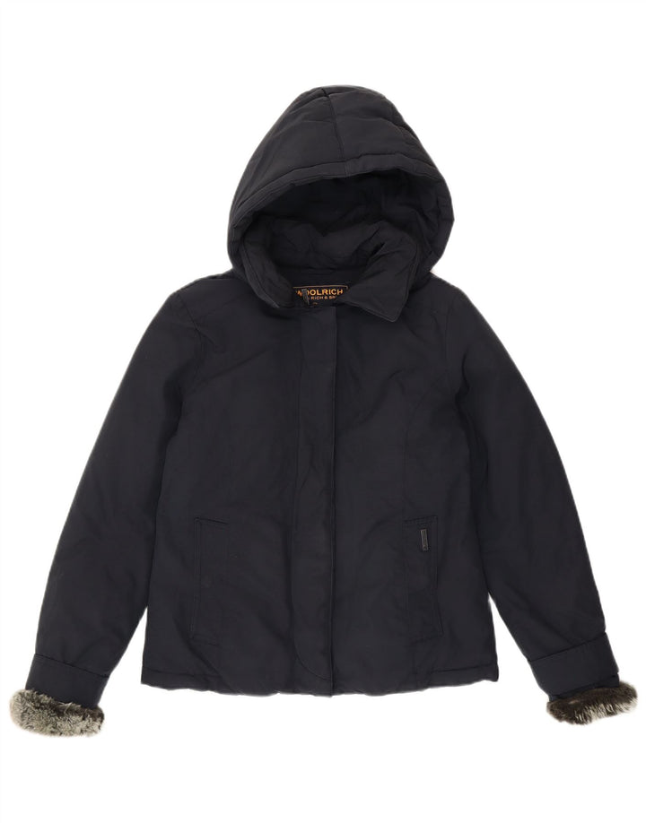 Woolrich Wattierte Damenjacke mit Kapuze, UK 10, Größe S, Marineblau, Baumwolle