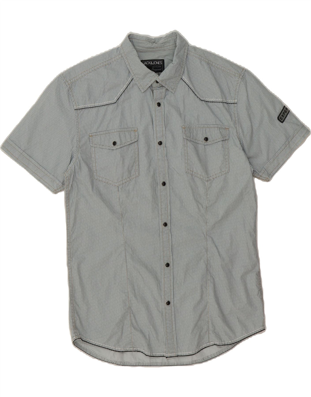 JACK & JONES Mens Short Sleeve Shirt Medium Blue Check Vintage Jack & Jones and Second-Hand Jack & Jones from Messina Hembry 