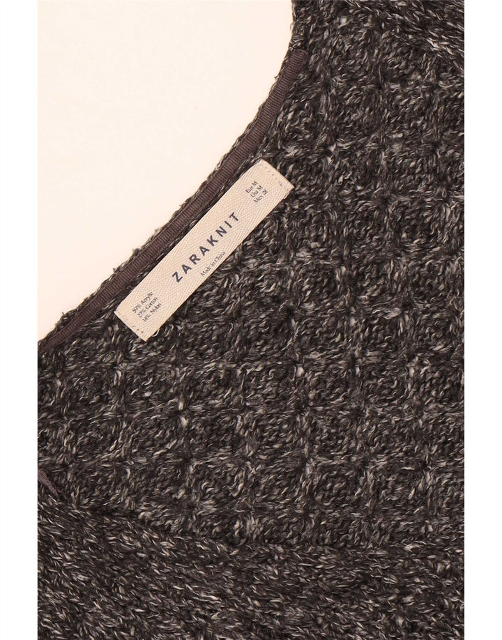 Zara Damen Crop Oversized V-Ausschnitt Pullover Pullover UK 14 Mittelgrau meliert