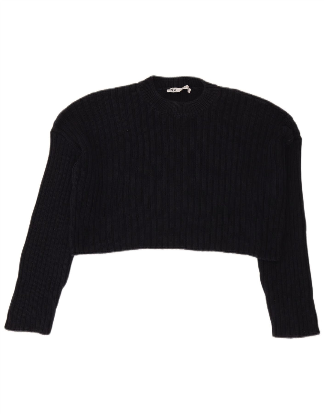 Zara Damen Crop Crew Neck Pullover Pullover UK 14 Medium Marineblau