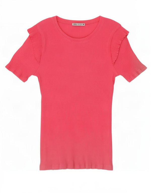 Zara Damen T-Shirt Top UK 12 Mittelrosa