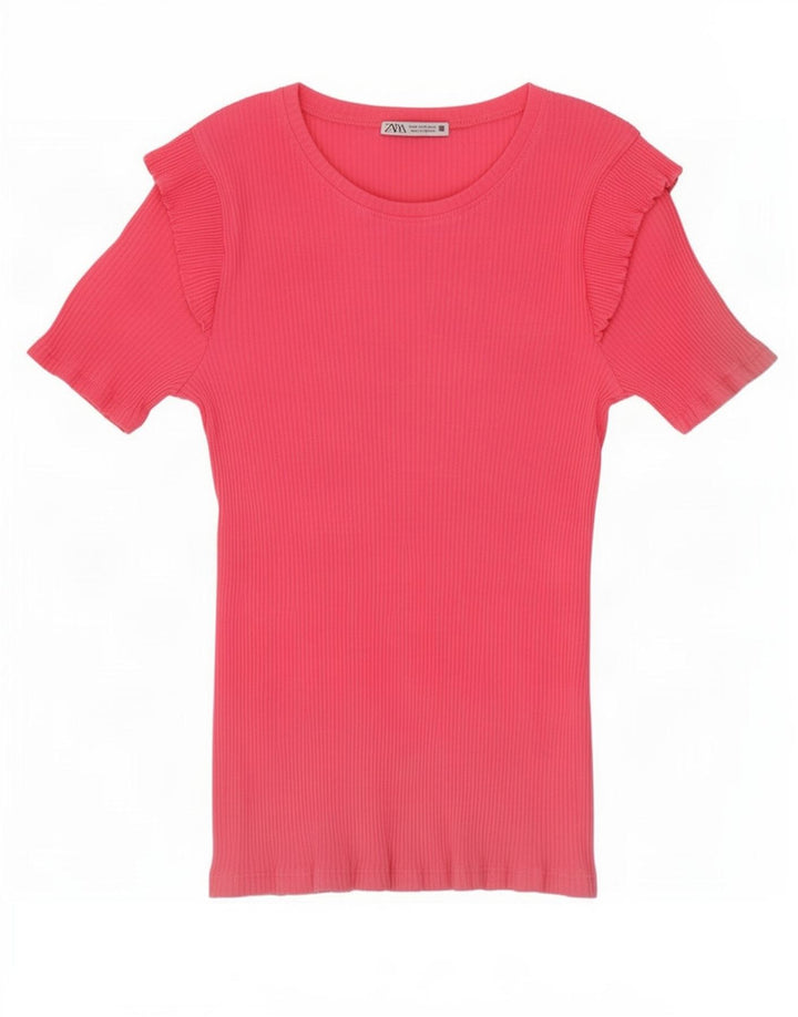 Zara Damen T-Shirt Top UK 12 Mittelrosa