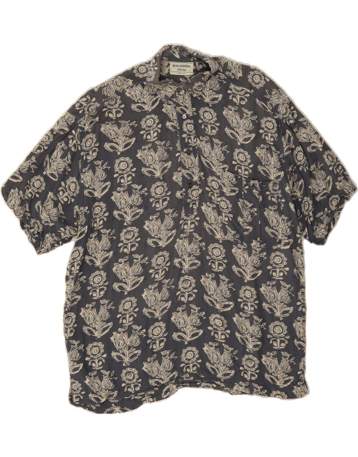 MALAGRIDA Mens Short Sleeve Pullover Shirt Large Navy Blue Floral Vintage Malagrida and Second-Hand Malagrida from Messina Hembry 