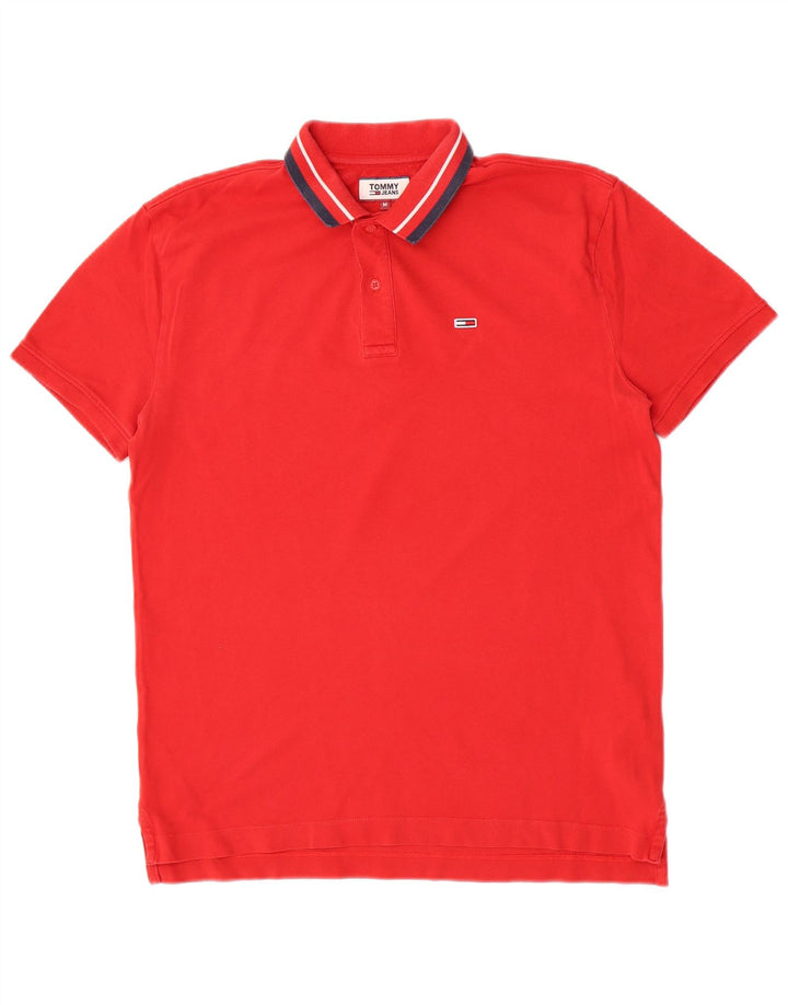 Tommy Hilfiger Herren-Poloshirt, mittelrot, gestreift, Baumwolle