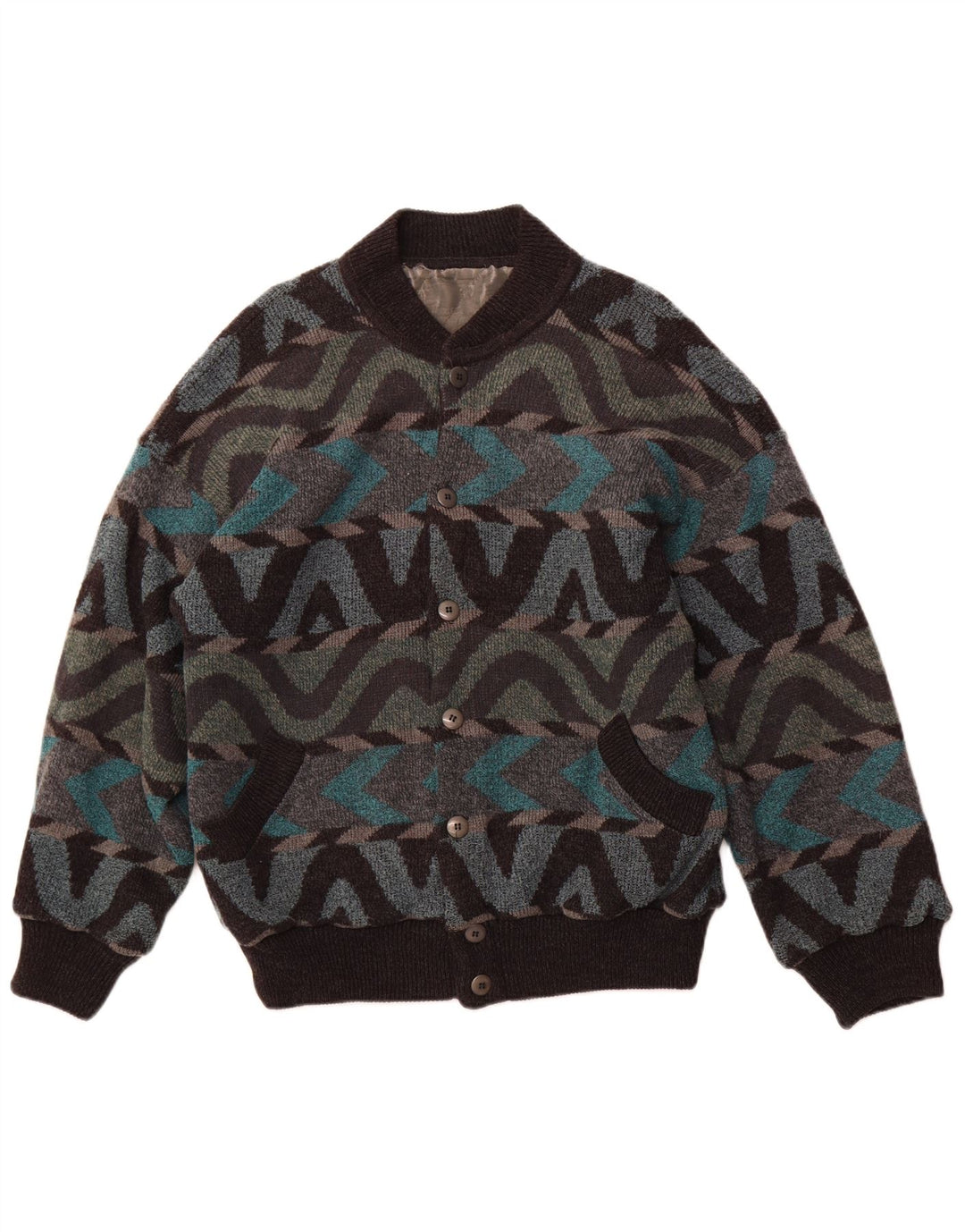 Vintage Herren Bomberjacke UK 42 XL Mehrfarbige geometrische Alpakawolle