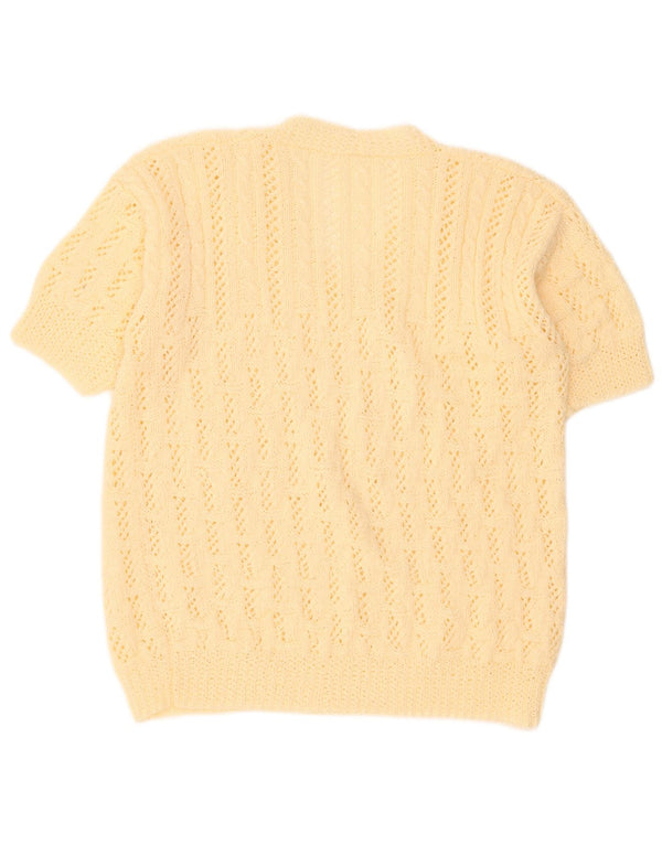 Vintage Damen Kurzärmeliger Pullover mit V-Ausschnitt UK 18 XL Beige