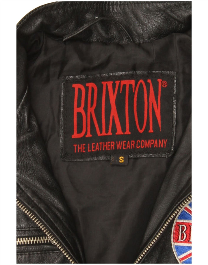 BRIXTON Damen Lederjacke UK 10 Small Schwarzes Colourblock-Leder