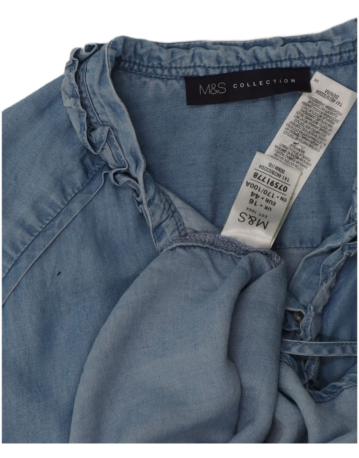 Marks & Spencer Damen-Jeanshemd in Übergröße mit Rüschen vorne, UK 16, Größe L, Blau