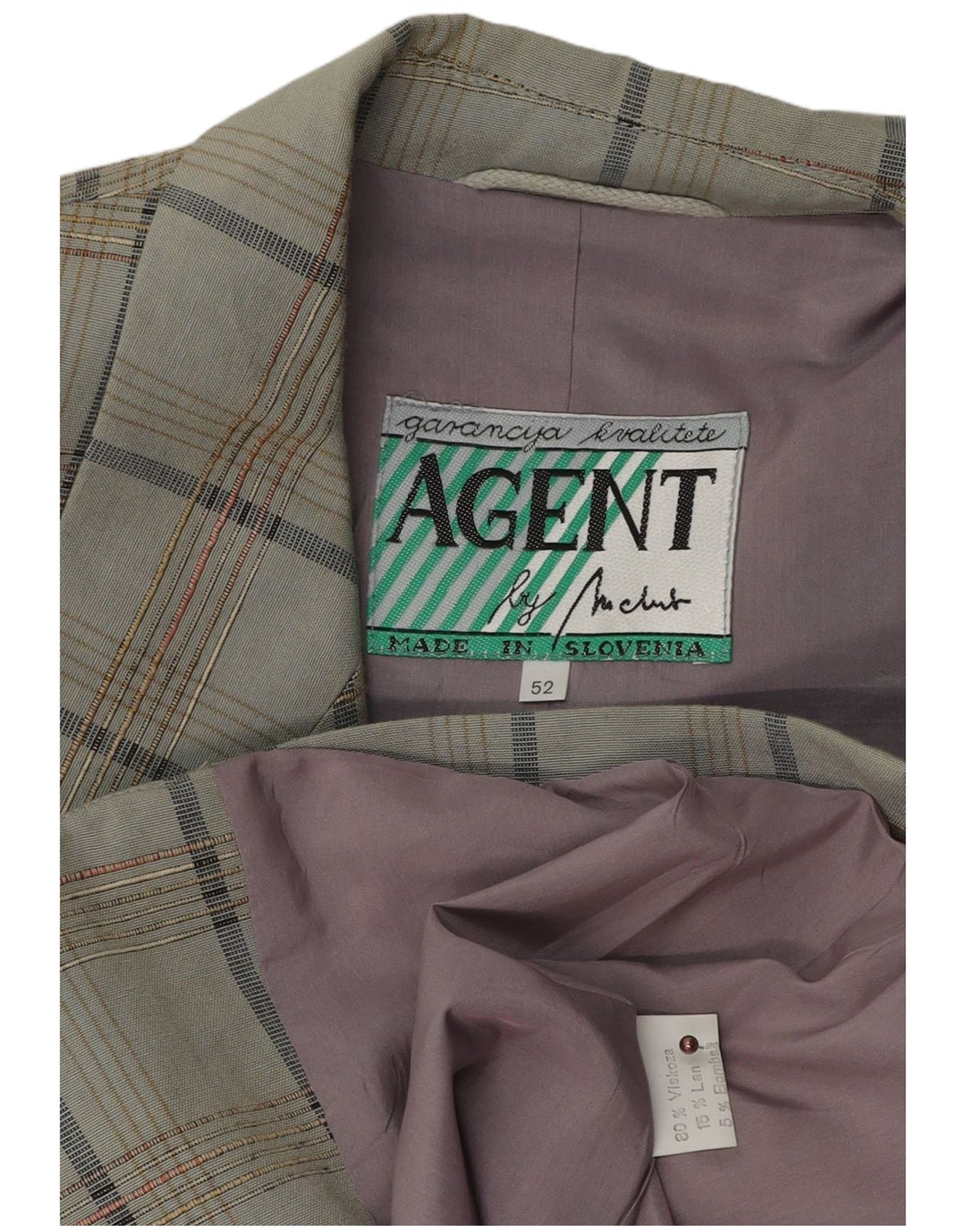 VINTAGE Herren 2-Knopf-Blazerjacke IT 52 XL Grau karierte Viskose