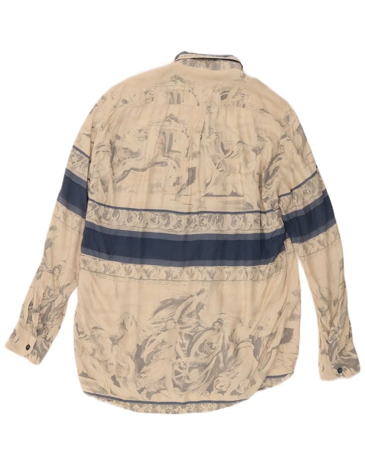 Vintage Herren-Hemd mit abstraktem Muster, Mittelbeige, Farbblock-Viskose