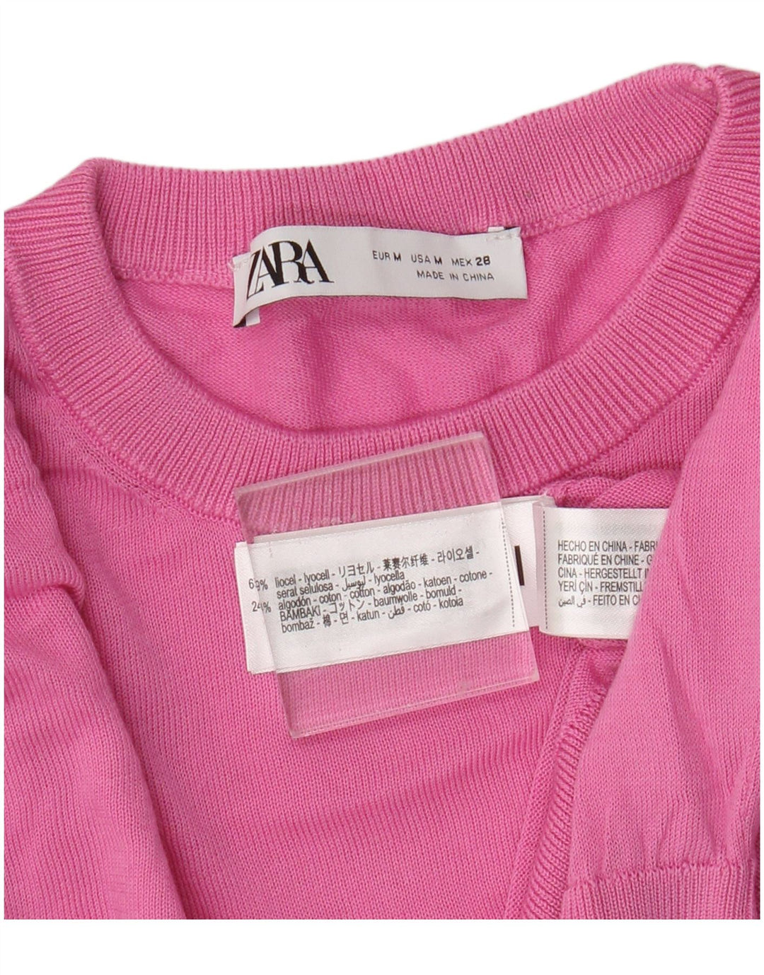 Zara Damen-Pullover mit Rundhalsausschnitt, UK 12, mittelrosa, Lyocell