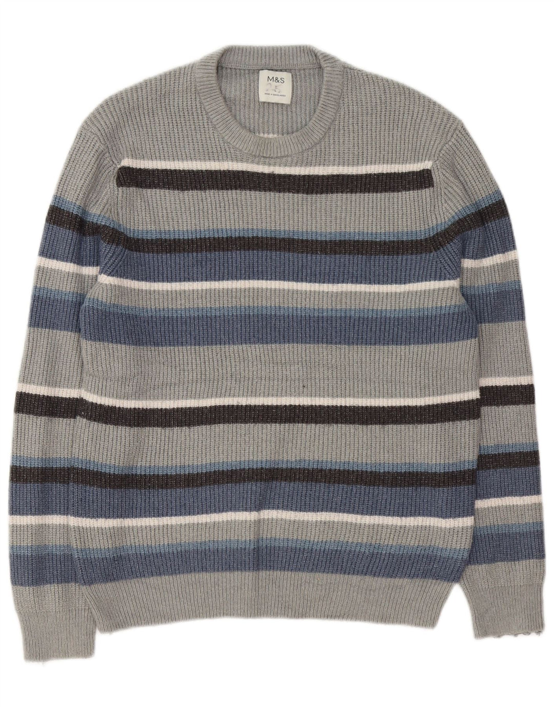 Marks & Spencer Herren-Pullover mit Rundhalsausschnitt, groß, grau gestreift, Polyamid