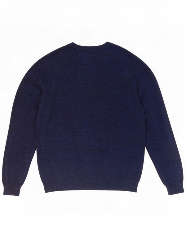 Superdry Mens Boat Neck Jumper Sweater Large Navy Blue Flecked Cotton