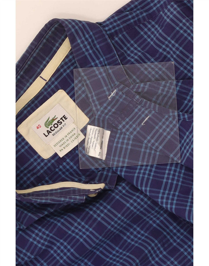 Lacoste Herren-Hemd in normaler Passform, Größe 40, mittelmarineblau, kariert, Baumwolle