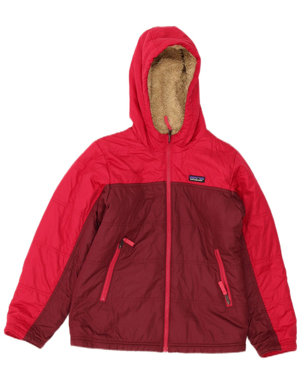 Patagonia Wattierte Jacke mit Kapuze für Mädchen, 11–12 Jahre, Größe L, Rot, Farbblock