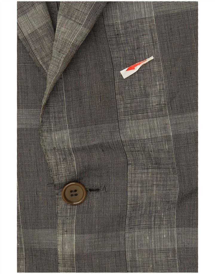 Trussardi Herren-Blazer mit 2 Knöpfen, IT 46, klein, grau kariertes Leinen